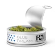The round tin holds 1/8 oz of cannabis flower product and is covered with a pull-top metal lid that meets regulations for child-resistance.