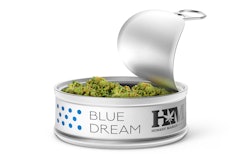 The round tin holds 1/8 oz of cannabis flower product and is covered with a pull-top metal lid that meets regulations for child-resistance.