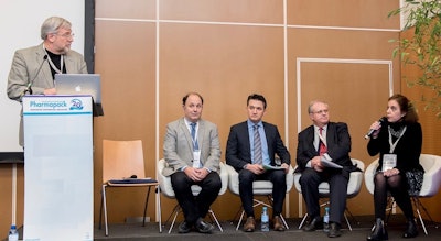 From left: Jim Chrzan, Healthcare Packaging; Philippe Arnaud, Chief of Pharmacy Department, Hospital Bichat-Claude Bernard; Lionel Jeannin, Device and Packaging Project Leader, Novartis; Jean Marc Bobee, Director Industrial Anticounterfeiting Strategy, Sanofi (recently retired); and Dr. Pascale Gauthier, Biopharmaceutical Department, University Auvergne.