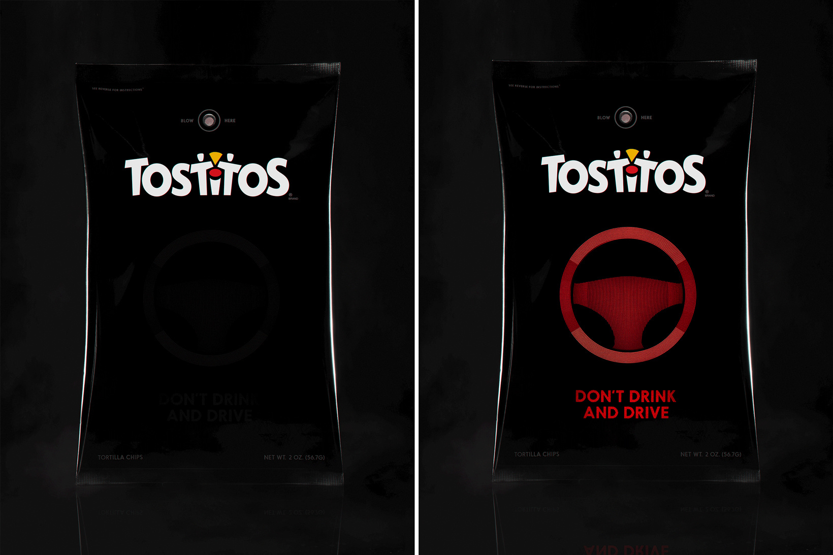 When alcohol is detected, the black bag reveals a red steering wheel with the messaging, &lsquo;Don&rsquo;t drink and drive.&rsquo;