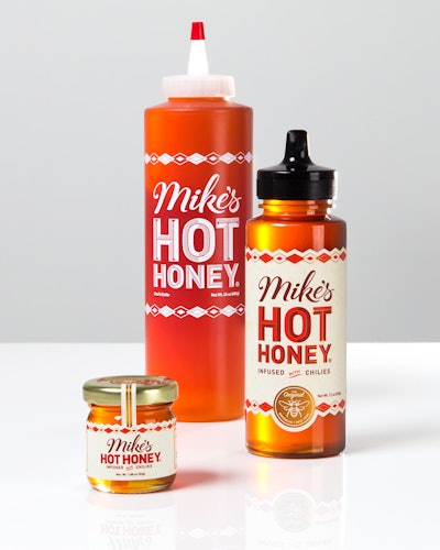 Redesigned packaging graphics for Mike's Hot Honey
