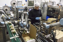 Atria employs three six-axis collaborative robots to automate tasks such as labeling, carton erecting, and palletizing.
