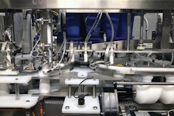 Containers enter the rotary continuous-motion auger filler by way of a feedscrew. At the discharge is an applicator that applies a foil cap that later gets induction sealed to the container. The filler lets an operator pick from a menu of different vibration set points depending on which product is in production.