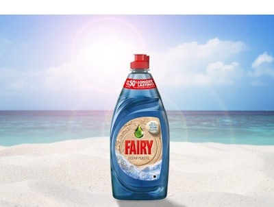 The Fairy Ocean Plastic bottle will be made from 10% ocean plastic and 90% PCR plastic.