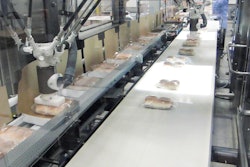 Flow-wrapped two-count pillow packs of burgers are vacuum-picked and placed into top-load chipboard cartons.