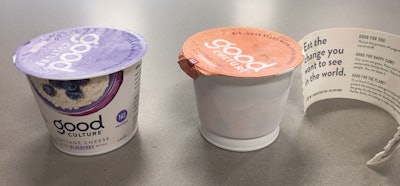 Consumers easily open the product by tearing the vertical side strip to separate the paperboard sleeve from the PP cup and lifting the foil membrane lid.