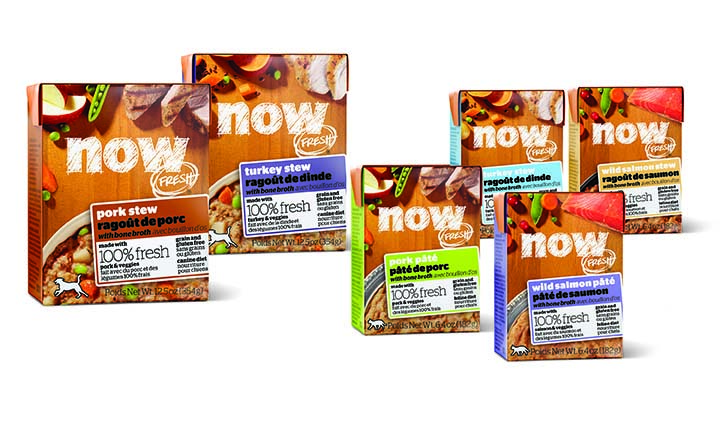 Petcurean&rsquo;s new p&acirc;t&eacute;s and stews are packaged in eco-friendly Tetra Recart retortable cartons, which are made from primarily wood fibers and are 100 percent recyclable. Photo courtesy of Petcurean.