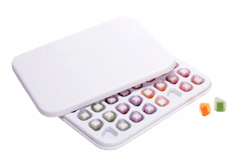 The starch- and fiber-based Empowerment Box comprises three parts—a lid, a base, and an inlay.