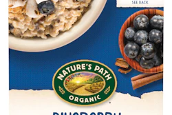 In December 2017, Nature's Path introduced a bright new look for its brands, including this Blueberry Cinnamon Flax instant oatmeal package.