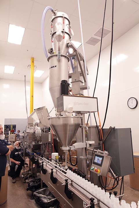 Food Sciences Corporation installed VAC-U-MAX venturi-powered vacuum conveyors to provide continuous head load of protein powders to its auger fillers. Photo courtesy of VAC-U-MAX.