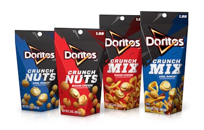 Talk about shelf impact—: New Doritos Crunch Nuts and Doritos Crunch Mix are introduced in one of the most eye-catching, product-differentiating packages seen in years in the snack-food category.