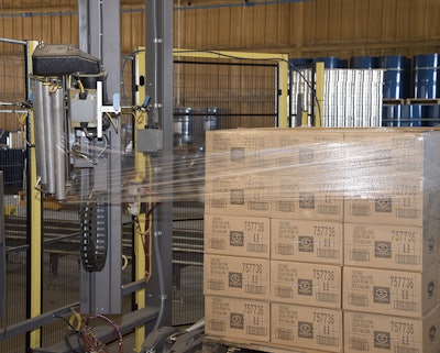 3. Pallets are wrapped at rates of 18 RPM, or a throughput of 50 to 65 pallets/hr.
