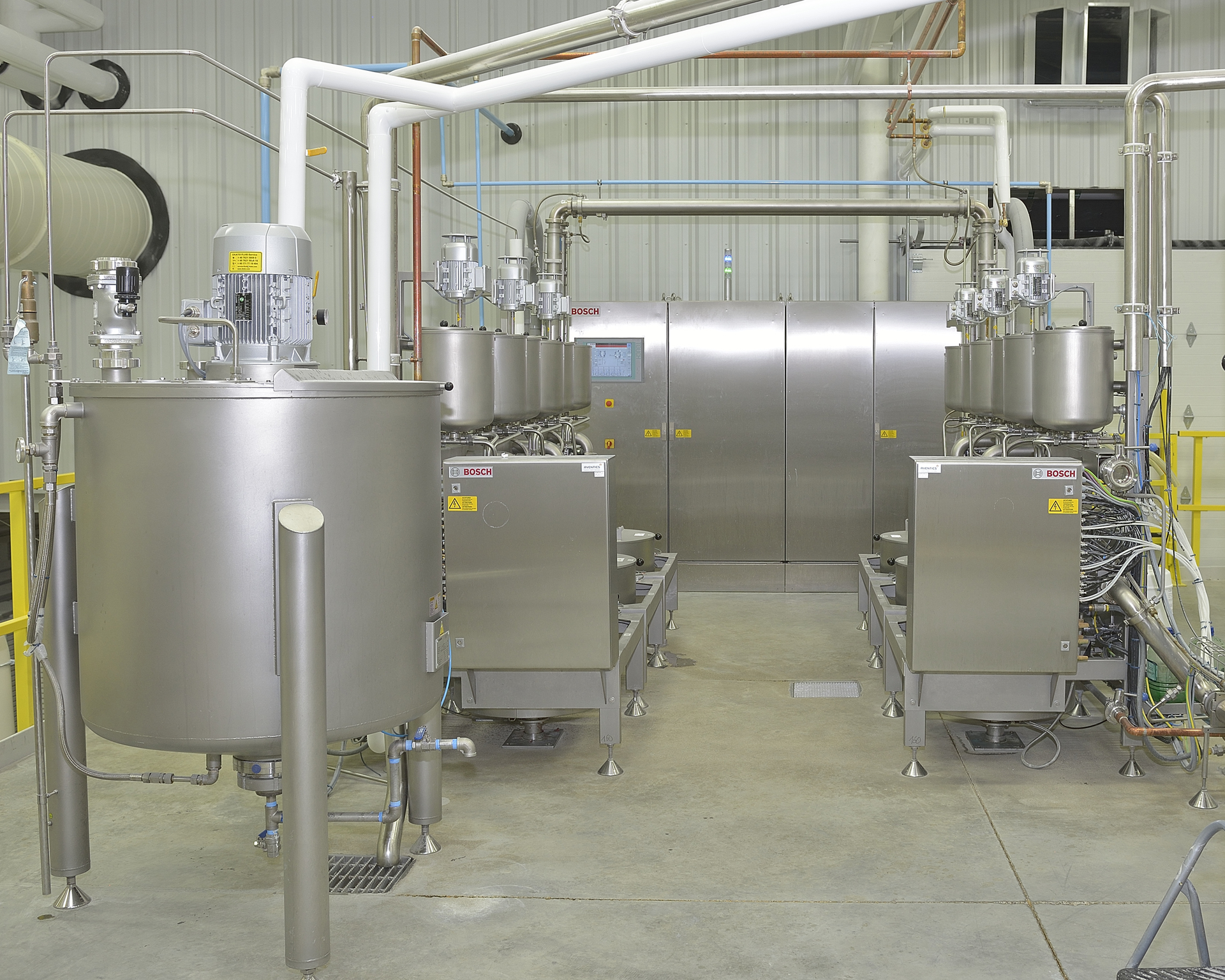 Candy processing blends raw ingredients, depending on different batch recipes, to create jelly mass with colors and flavors added. The production department uses Bosch confectionery production equipment with Siemens automation and controls. Photo courtesy