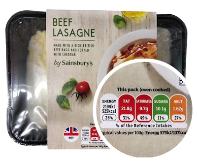 Online label company conducts a survey of the country's big four supermarkets to determine whose package labels best display nutritional and portion size details. The winner: Sainsbury's.