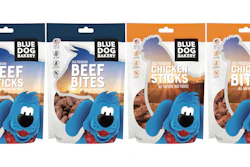 A group shot of Blue Dog Bakery's four 7.8-oz pet treats.