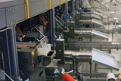 Combination scales on the mezzanine level drop potatoes into one of the 13 baggers, depending on the potato’s intended size and packaging format. (Photo by Lindsey Tulloch-Tasteful Selections)