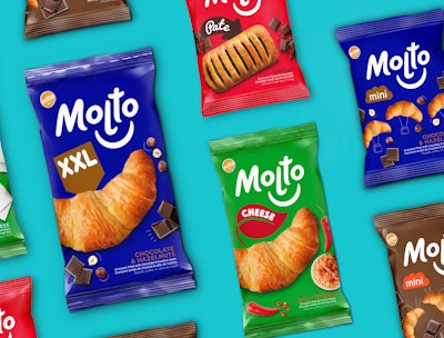 New graphics for Molto’s prepacked snacks bring modernity, fun, and taste appeal to the packaging design.