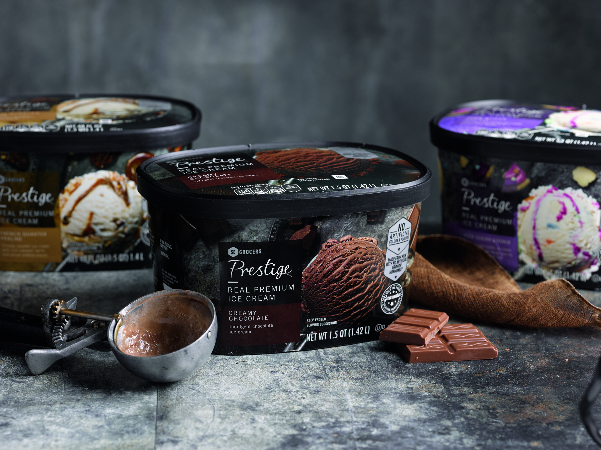 For Prestige, Equator created packaging graphics that had dramatically lit elements with darker lighting.