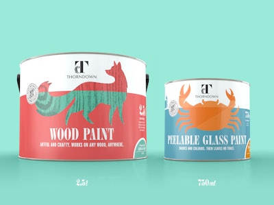 Thorndown uses a shorter, wider can that allows the consumer to get the paintbrush into the can.