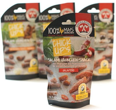 Salami snacks in four different flavors debuted in this attractive stand-up pouch.