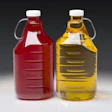 New 2-L SureHandle bottle on the right, filled with edible oil. Original 64-oz on the left.