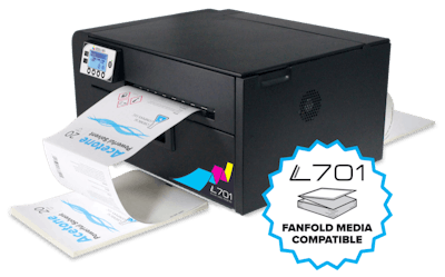 The L701brings efficiency and flexibility to in-house label printing with its ability to print directly to inkjet-printable, die-cut labels and tag stock.