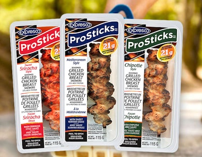 ProSticks are packaged in a 4-oz thermoform that holds two skewers and a dipping sauce.
