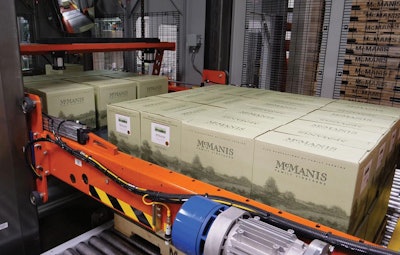 Corrugated cases filled with wine bottles at McManis Family Winery.