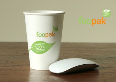 APP’s Foopak Bio Natura cup stock is made from paperboard with a water-based coating, making the material recyclable.