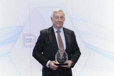 Keith Pearson with his “Class of 2018” award during his induction into the Packaging & Processing Hall of Fame Monday, Oct. 15 during PACK EXPO International. He was one of five inductees honored as part of the Hall of Fame’s 45th class.