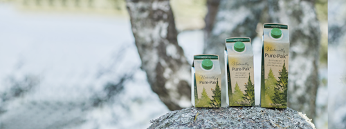 Los cartones asépticos Pure-Pak® tienen una capa menos y, por tanto, conservan el color marrón natural de las fibras de madera.