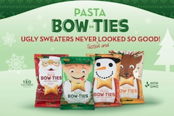 The pasta chip packaging matches an ugly holiday sweater from Tipsy Elves.