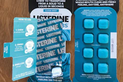 The package designed for Listerine Ready' Tabs includes a top flap that serves as a reclosure feature.