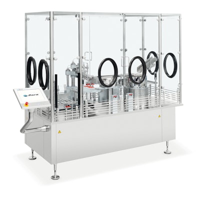 For aseptic filling and closing of ready-to-use vials, this servo-driven machine helps reduce costs, minimize footprint and speed changeover.