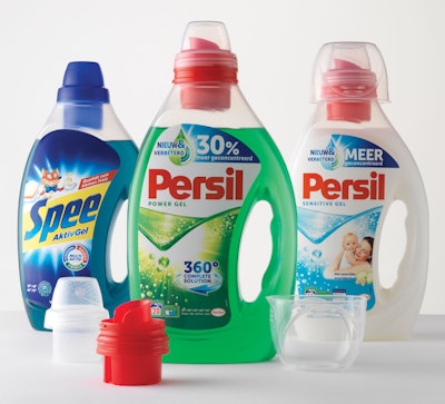Persil now uses a two-piece dispensing closure that allows consumers to accurately handle the smaller doses that more concentrated liquid detergents demand.