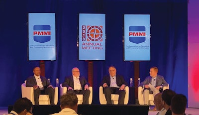 From left: Robert Champion, group engineering manager - packaging equipment, Nestlé; James Couch, director, operational improvement, strategic sourcing and services, Smithfield Foods, Inc.; Jim Prunesti, vice president, engineering, Conagra brands; Matt Reynolds, editor, Packaging World.
