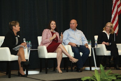 Panelist from left to right: Jane Chase, executive director Institute of Packaging Professionals; AJ Jorgenson, associate vice president of strategic engagement, The Manufacturing Institute; Hugh Roddy, VP of global engineering at Chobani; and Carol O’Neill, group president of packaging, Barry-Wehmiller.