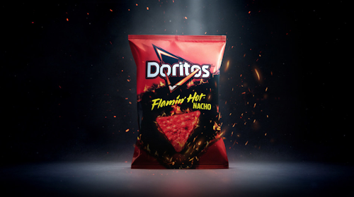 Doritos Flamin’ Hot Nacho, la nueva referencia de PepsiCo, viene en flexibles de colores rojo y negro, de 9.75 oz. y 3.125 oz. Foto cortesía de PepsiCo