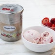 A metal container for Häagen-Dazs ice cream keeps contents frozen.