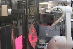 A close-up of the RIVA machine that produces bags for three Mission Health products; two in 500-mL sizes and a third in a 100-mL offering.