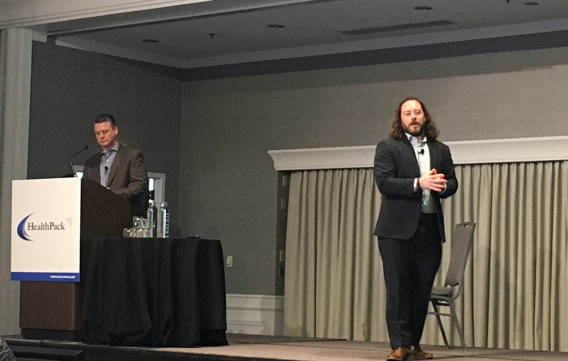 Nicholas Packet, DuPont Packaging Engineer, at Healthpack 2019 in Portland, OR, with Tristan Steichen, Senior Consultant at the Antea Group.