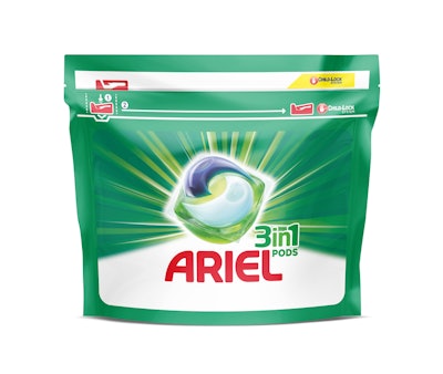 Ariel Pods are P&G’s most compacted detergent and require less plastic packaging per wash.