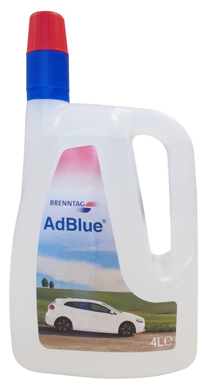 A custom 4-L high-density polyethylene bottle provides a drip-free dispensing method for AdBlue diesel engine fuel.