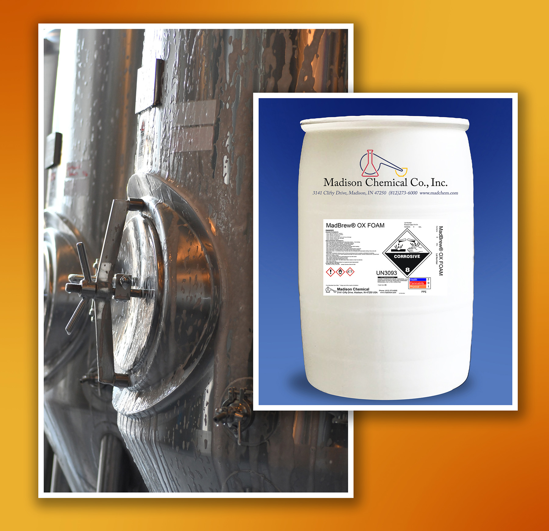Madison Chemical phosphorous-free MadBrew OX-FOAM acidic cleaner
