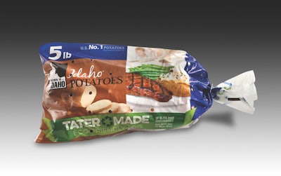 Wada Farms’ Tater Made bag is made from 20% to 25% starch-based biopolymer and 75% to 80% polyethylene.