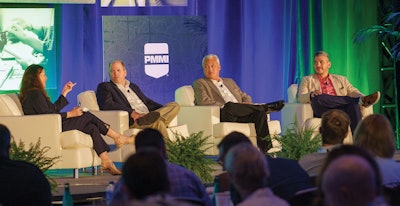 From right, Josh Becker, senior manager of packaging systems for The Hershey Company; Brett Butler, vice president, Santa Fe Springs Operation at Bumble Bee Seafoods; Shawn French, director of packaging performance and technology for Danone North America; and Stephanie Neil, chief editor, OEM magazine.