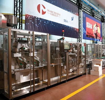 The line assembled by Marchesini to demonstrate its Industry 4.0 program consisted of three machines for primary, secondary, and tertiary packaging of pharmaceutical blister packs.