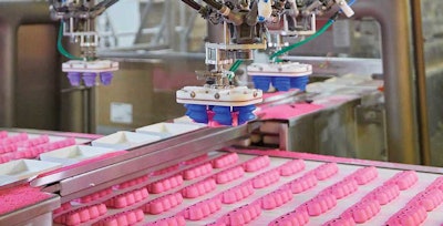 PEEPS are loaded into trays by the JLS Talon® robotic pick-and-place system, featuring ABB FlexPicker vision-guided robots and Soft Robotics gripper end-of-arm tools.