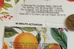 A Markoprint X1Jet printer integrated with an RF Lite tabletop feeder prints required information directly on cannabis packaging using IQ990 solvent ink from General Ink.