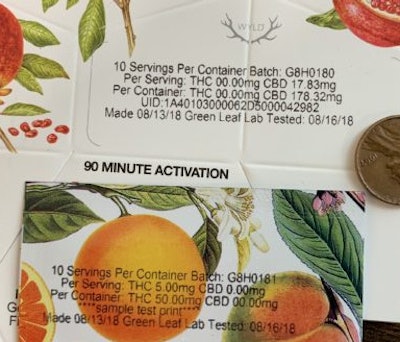 A Markoprint X1Jet printer integrated with an RF Lite tabletop feeder prints required information directly on cannabis packaging using IQ990 solvent ink from General Ink.